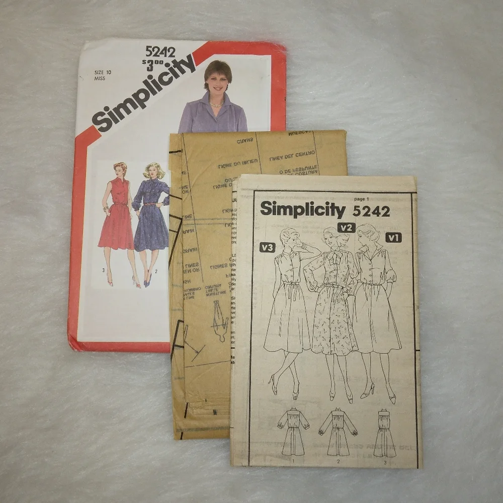 SIMPLICITY 5242 Sz 10 Musses pullover shirt waist dress with sleeve variations